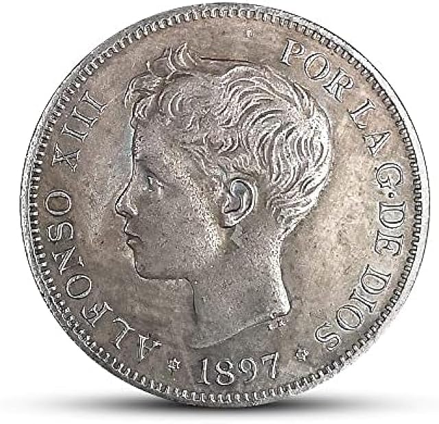 BooDLo 18 Juego Completo De Monedas De Plata Españolas De 5 Pesos 1869-1899 Retrato Grabado Monedas…