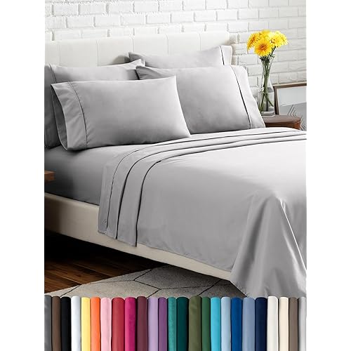 Bare Home Hotel Luxury Twin XL Sheet Set, Extra Soft - 4 Piece Set - Deep Pockets - Easy Fit - Cooling & Breathable - Wrinkle, Fade, Stain Resistant - Includes 2 Pillowcases (Twin XL, Light Grey)