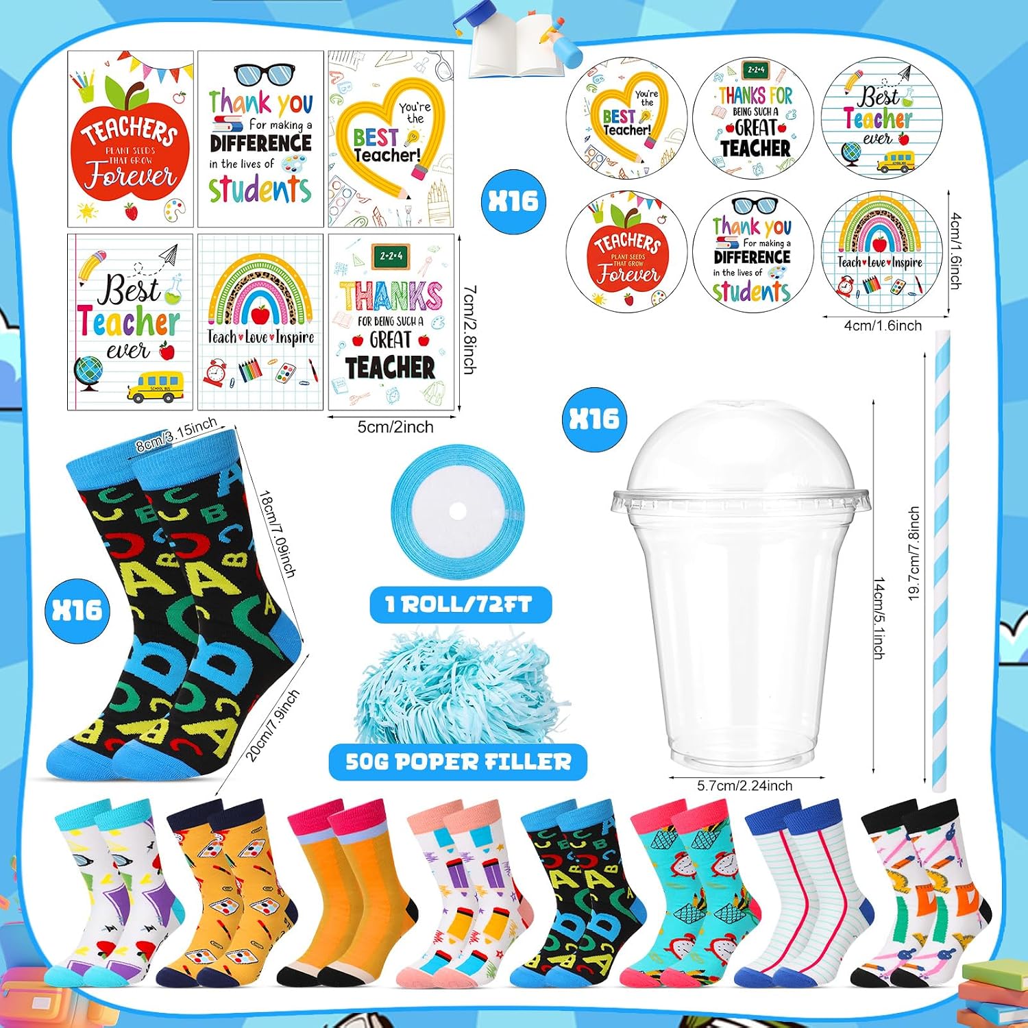 Cutecrop Back to School Teacher Gifts Fuzzy Socks Bulk with Cards Cute Cupcake Cozy Socks Set for Women, Classroom Rewards, Staff Appreciation, School Year Gifts for Teachers