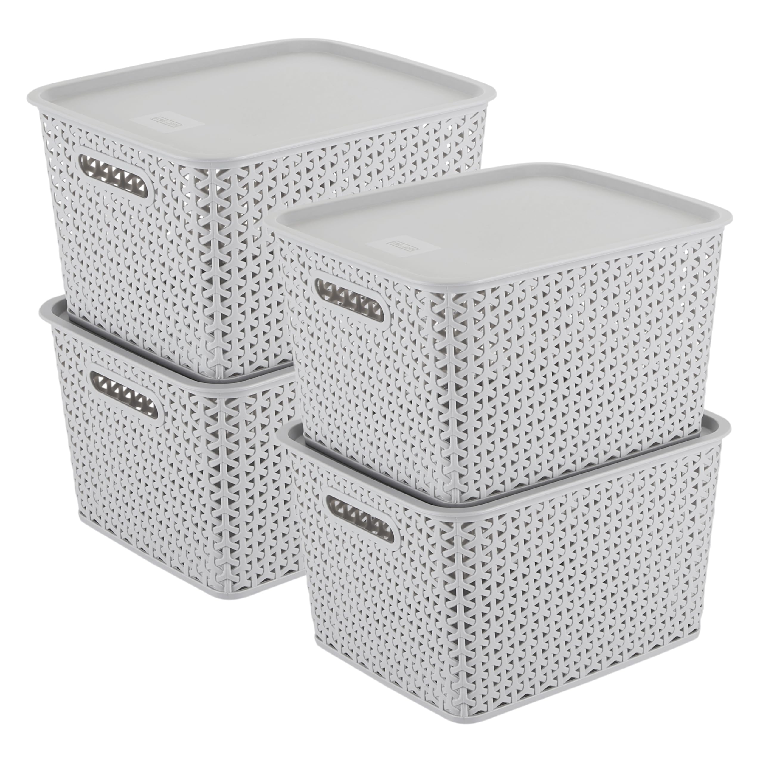 KOLORR Royal Baskets 4 Large Basket with 4 Lid -Daiso Grey | stackable| easy to clean | strong and durable | BPA free | Multipurpose Plastic Storage Basket, Rectangular-image-8