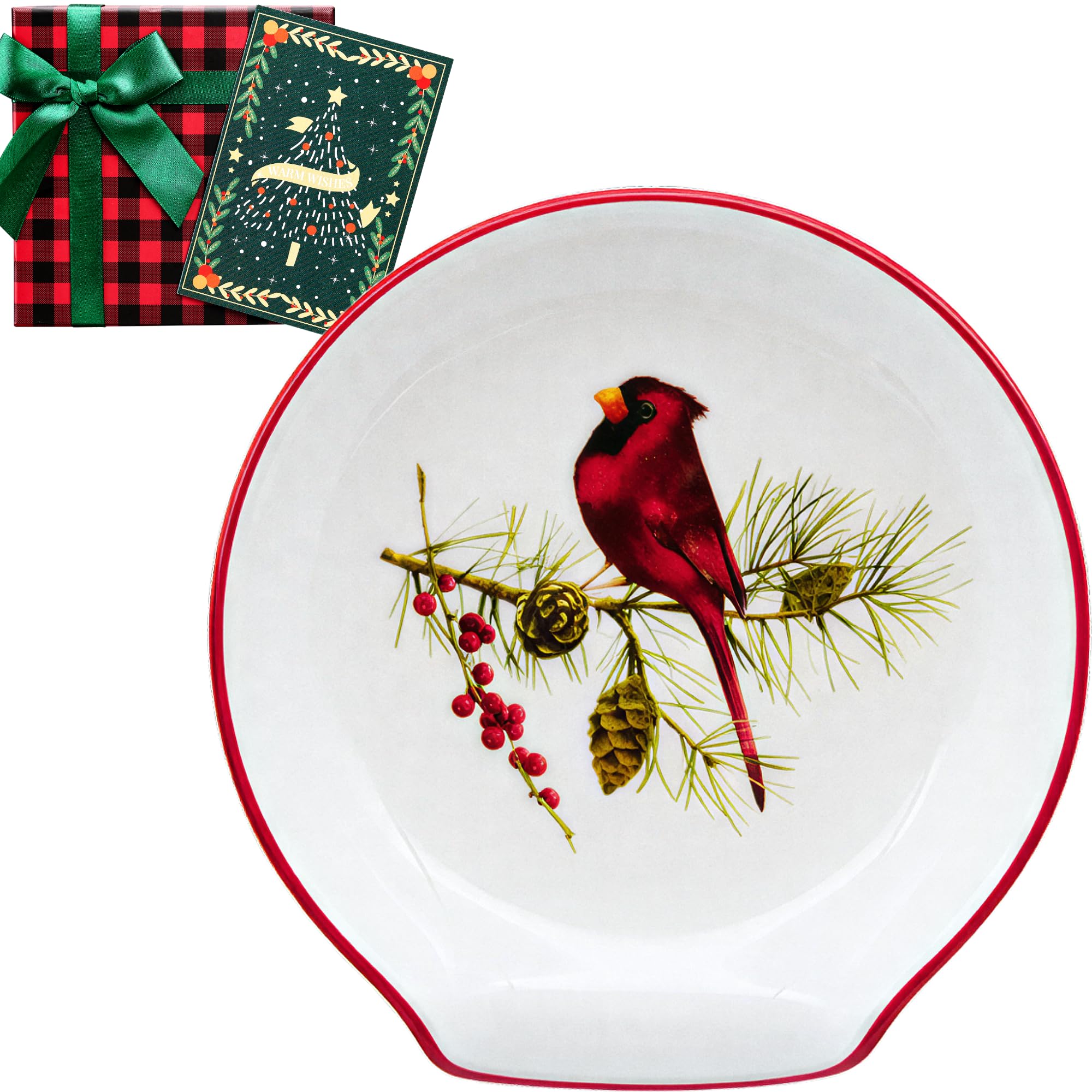 Christmas Spoon Rest - Cardinal Christmas Decorations, Red Christmas Decor Kitchen Utensils Holder for Stove Top, Affordable Christmas Gifts w Greeting Card - Ready Made Gift Boxes, Last Minute Gifts
