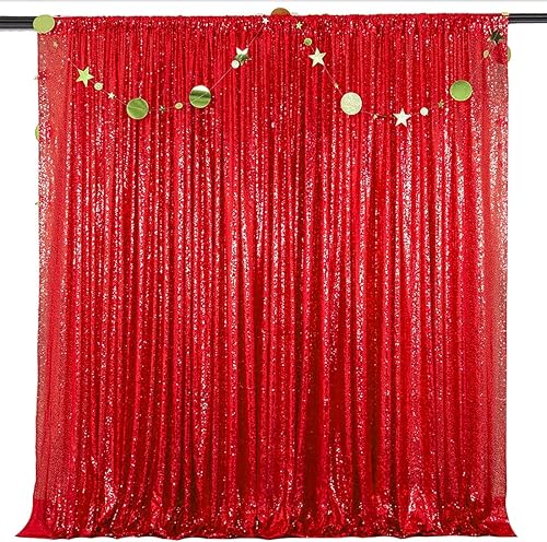Miniatura 2 de Cortina de telón de fondo de lentejuelas rojas de 4 x 8 pies, 2 paneles de cortinas de fondo brillantes con purpurina para decoración de pared de