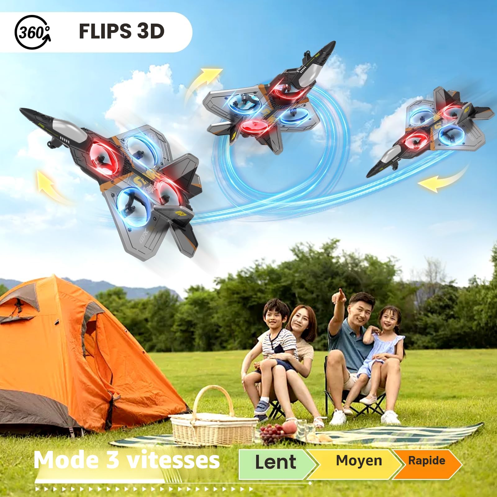 4DRC V17 Avion à Télécommande 2.4GHz en Mousse, Avion RC, Hélicoptère, Quadricoptère pour Adultes et Enfants, Drone Acrobatique avec Sensibilité Gravitationnelle, 2 Batteries Incluses