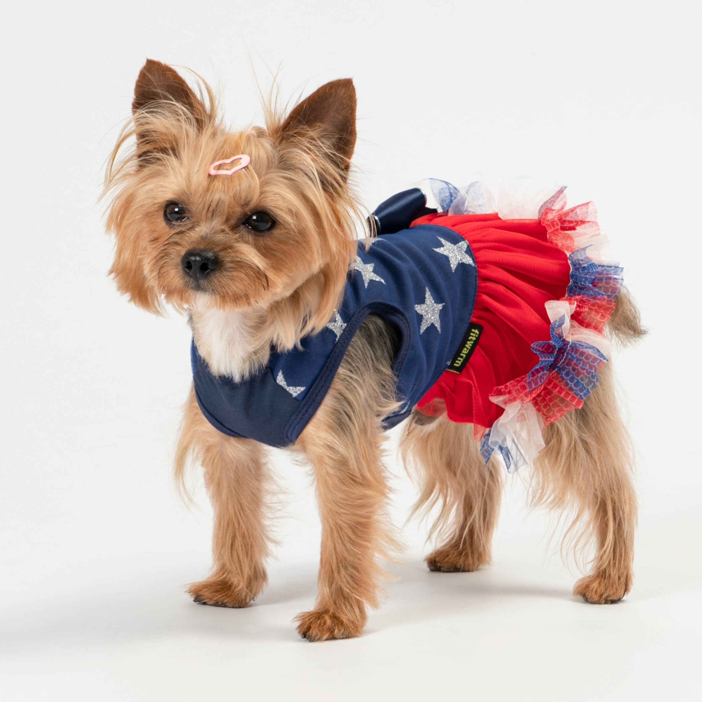 Fitwarm Patriotic Sparkly Stars Dog Dress, 4th of July Clothes for Small Dogs Girl, Pet Outfit, Royal Blue, Red, Silver, Medium