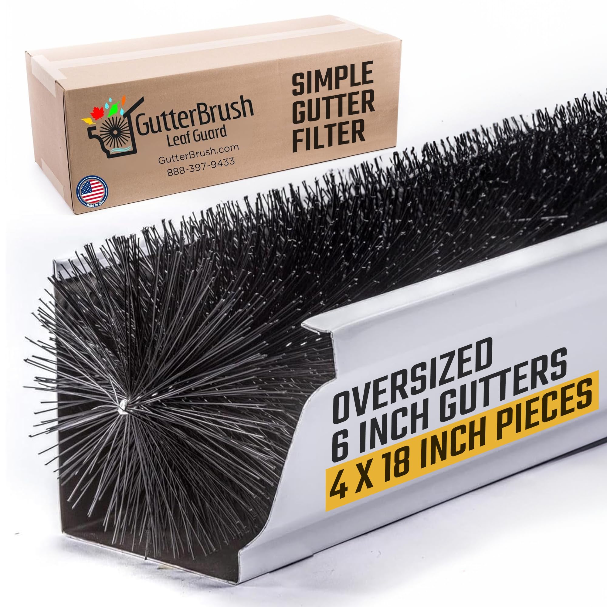 Dachrinnenschutz für 15,2 cm Dachrinnen (13,3 cm Durchmesser) | Blattfilterbürste | Hergestellt in den USA | einfachste werkzeuglose Installation (15,2 cm Dachrinnenschutz – 18,2 cm)
