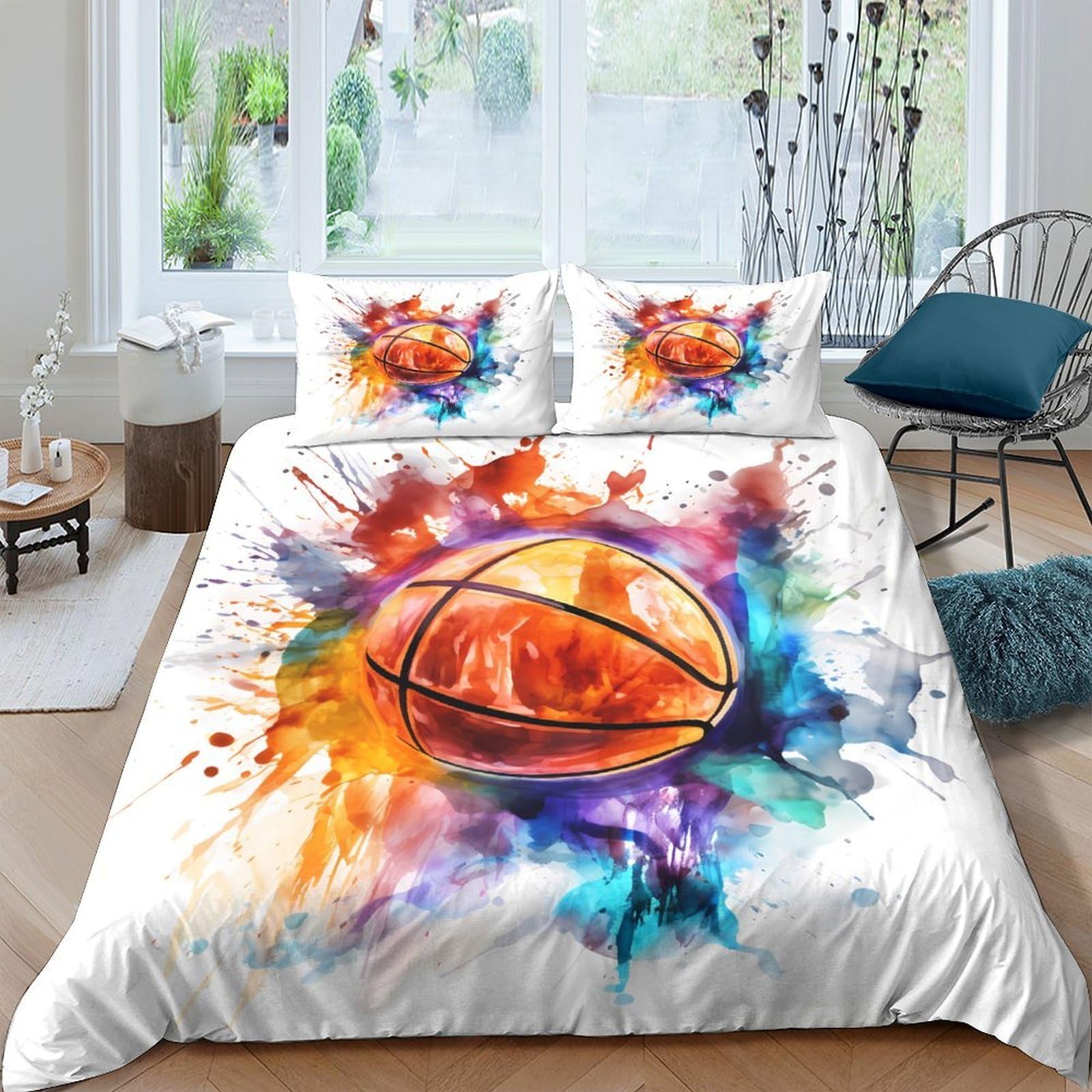 Ctjqhvkz Style-2 3D Printed Basketball Splash Fitted Sheet Microfiber Colourful Bedroom Decor Youth Mattress Cover Easy Care Single（135X200cm）