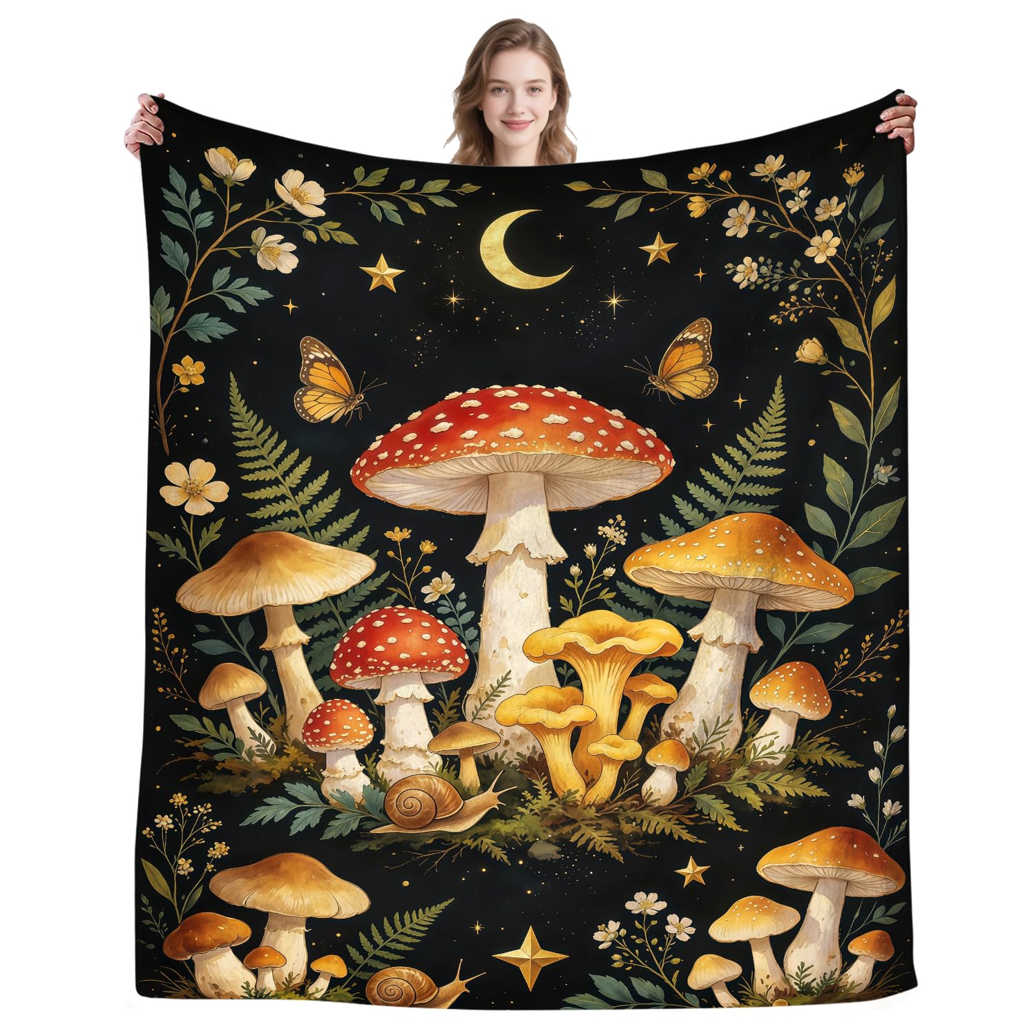 Magazasi Mushroom Blanket Mushroom Soft Cozy Flannel Blanket Gifts for Women Mushrooms Lovers Bed Couch Sofa Home Decor 50"X40"INCH