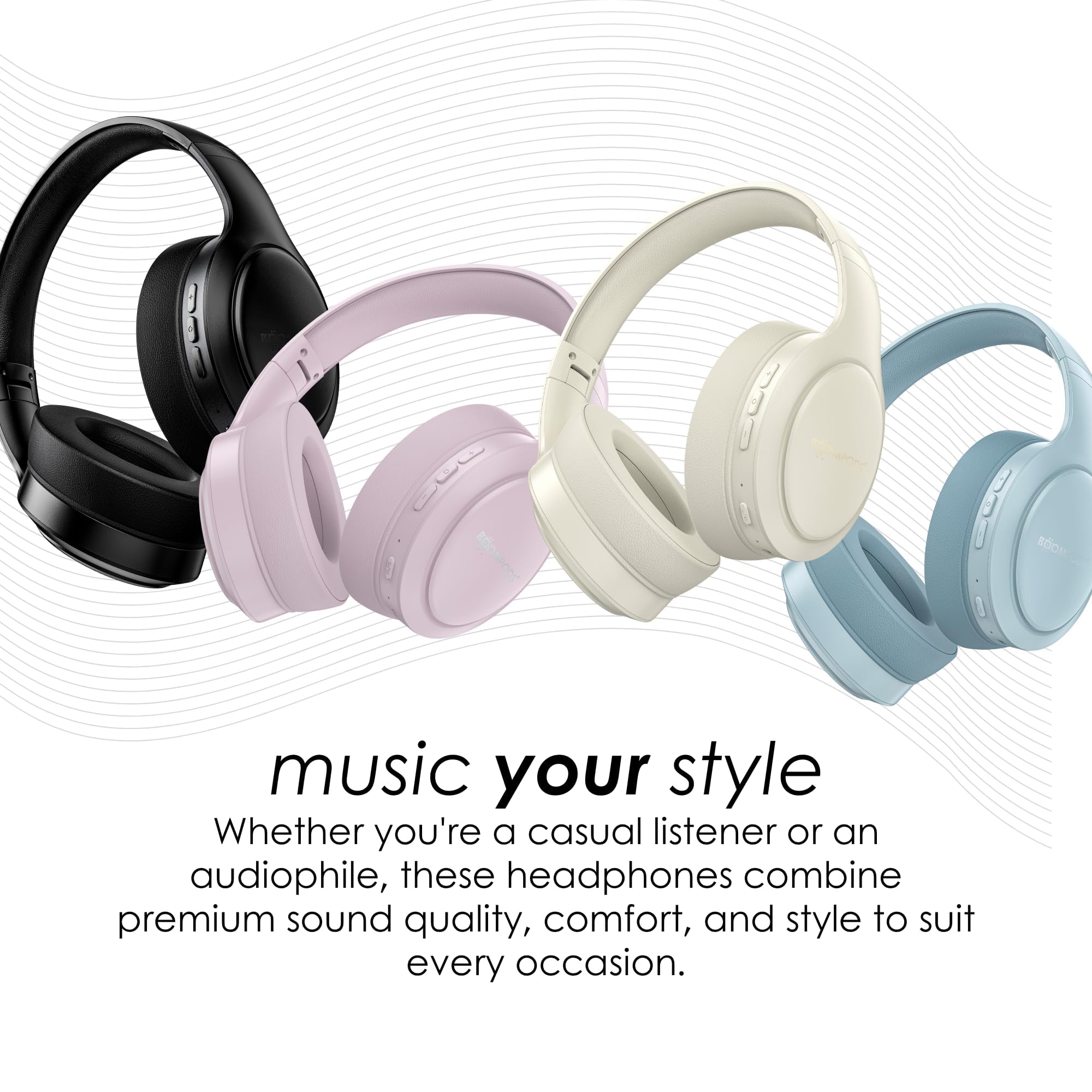 Boompods Słuchawki nauszne Bluetooth Headpods Pro2 - składane słuchawki bezprzewodowe z mikrofonem, ponad 50 godzin pracy na baterii, komfort z pianki poduszki, lekka konstrukcja nauszna do