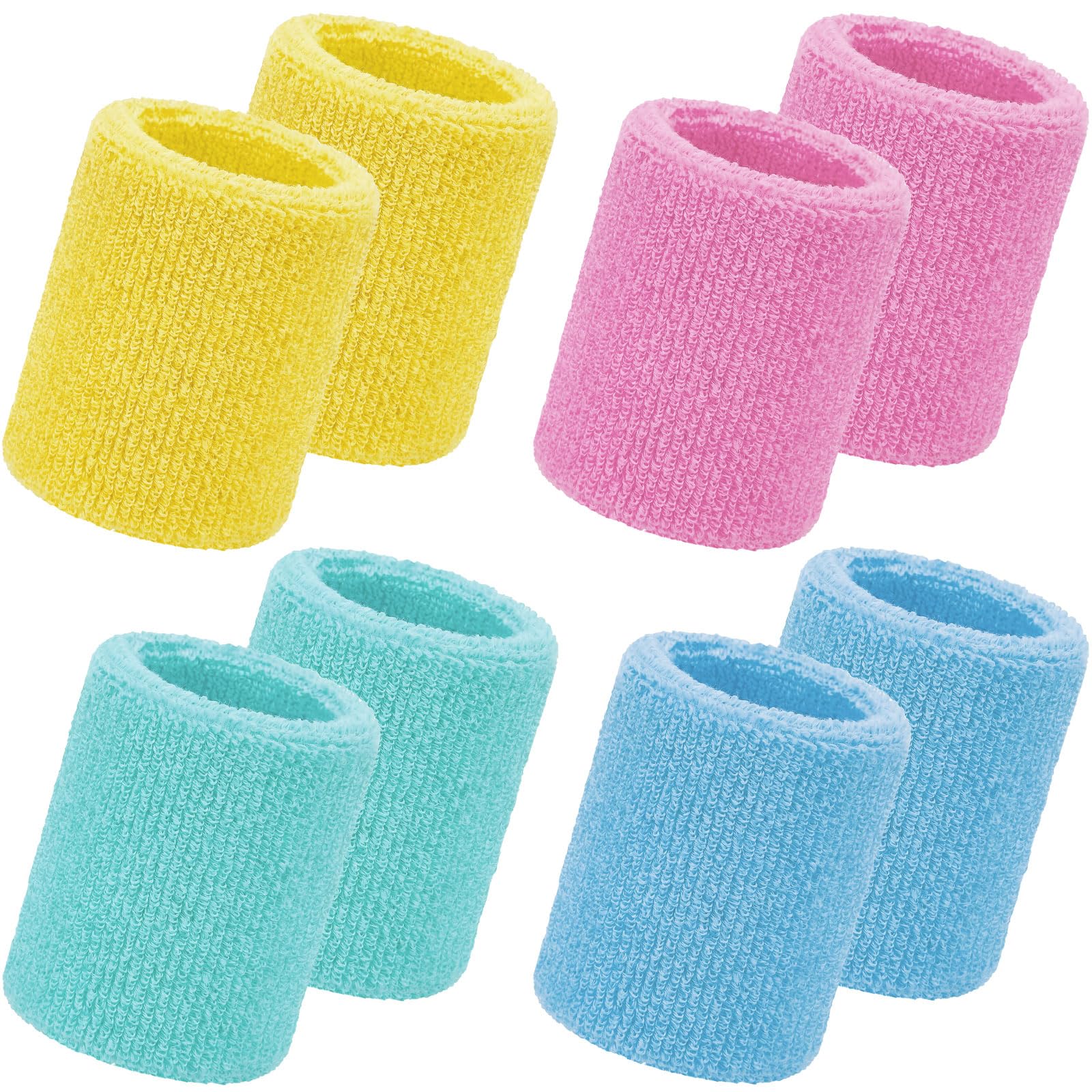 WILLBOND 8 Pack Wrist Sweatbands Sports Wristbands Tennis Sweatbands Neon 80s Thick Cotton Gymnastics Sweat Band Sports Athletic Wristband for Men Women Party(Macaron Colors)