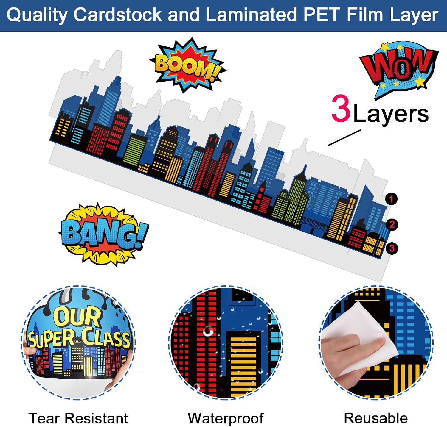 Super Theme Hero Classroom Bulletin Board Decorations Super Theme Hero Cityscape Sayings School Boards Cutouts Heroes Cutouts Classroom Holiday Bulletin Board Decor image 3
