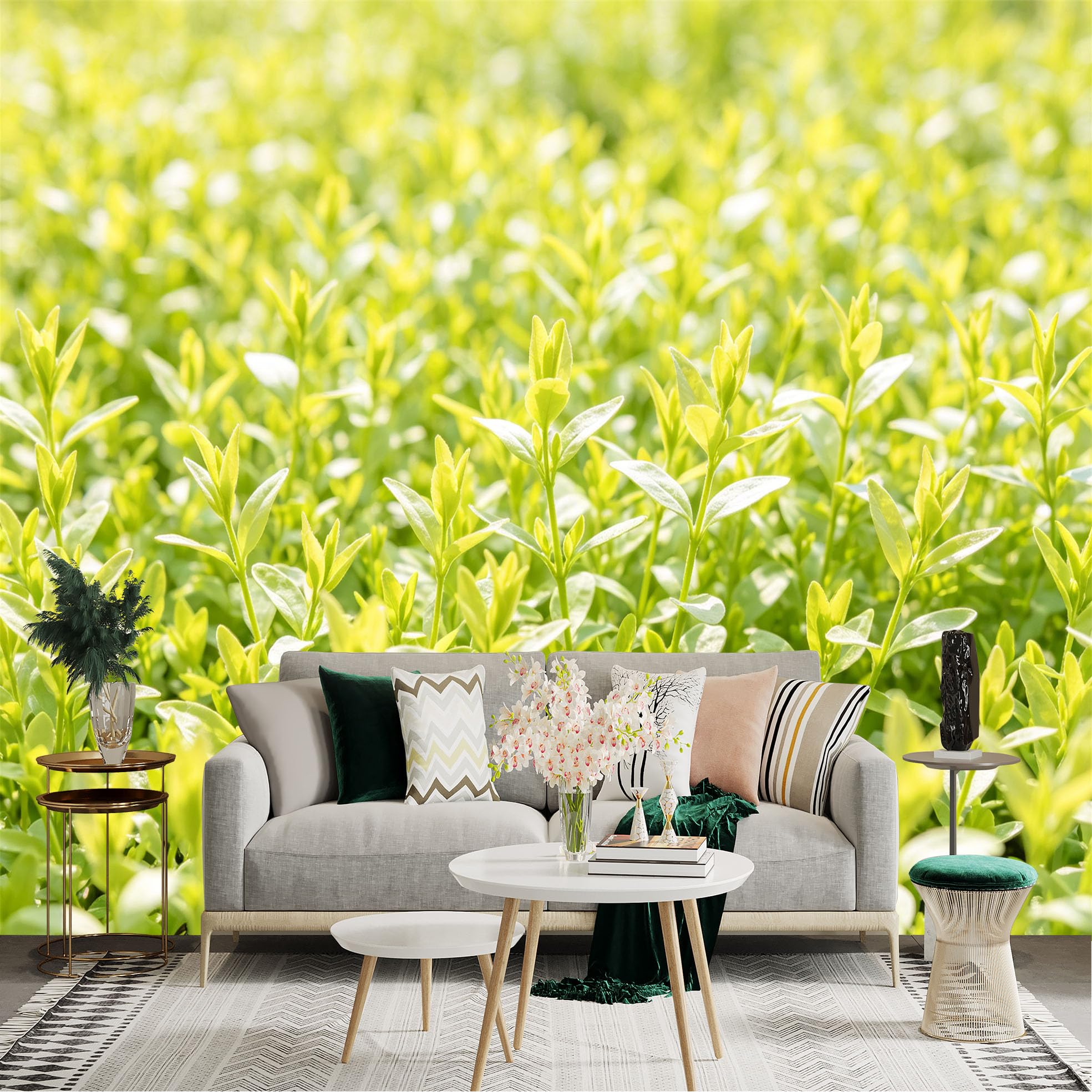 Lnzczhyre Dbh260521378 Custom Size Wall Sticker Mural， Fresh Green Leaves， Soft Sunlight Foliage， Botanical Plant Texture， Spring Nature Scenery， For Wall Decoration， Peelandstick Wall Decals.