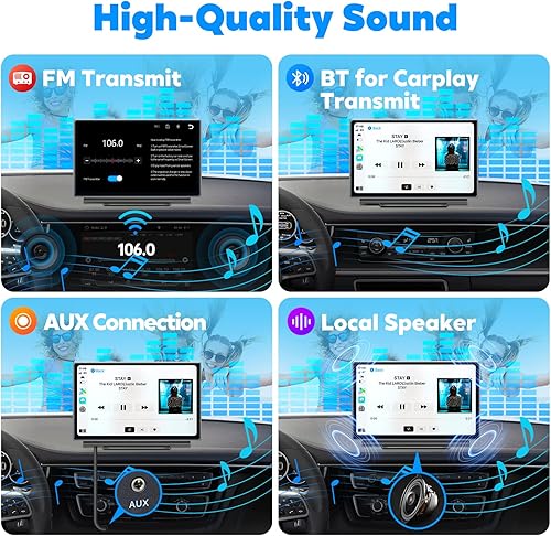 Miniatura 4 de Westods Pantalla inalámbrica Carplay y Android Auto - Pantalla IPS HD portátil de 7 pulgadas, cámara de tablero de 2.5K, cámara de respaldo de