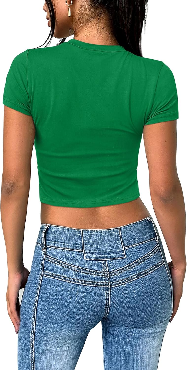 SAMPEEL Crop Tops for Women Summer Trendy Tight Tshirts 2024 Slim Fit - Image 5