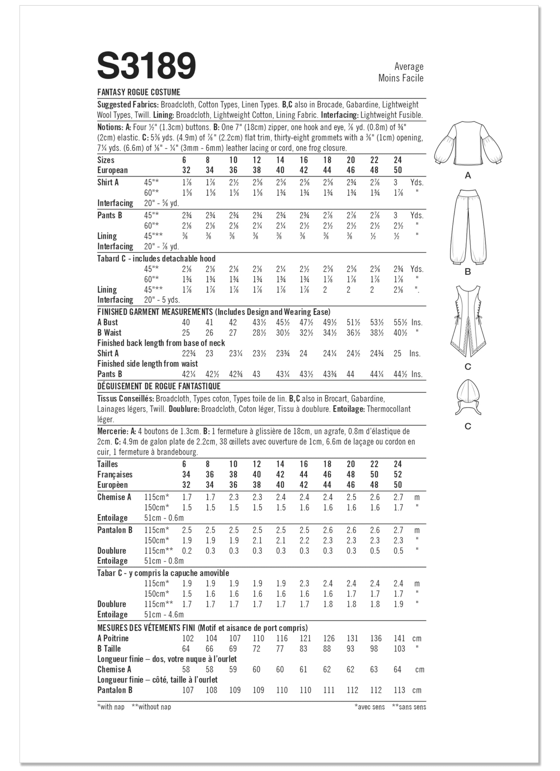 Simplicity Schnittmuster SS3189H5 Fantasy Rogue Kostüm von Raine Emery H5 (34-36-38-40-42)