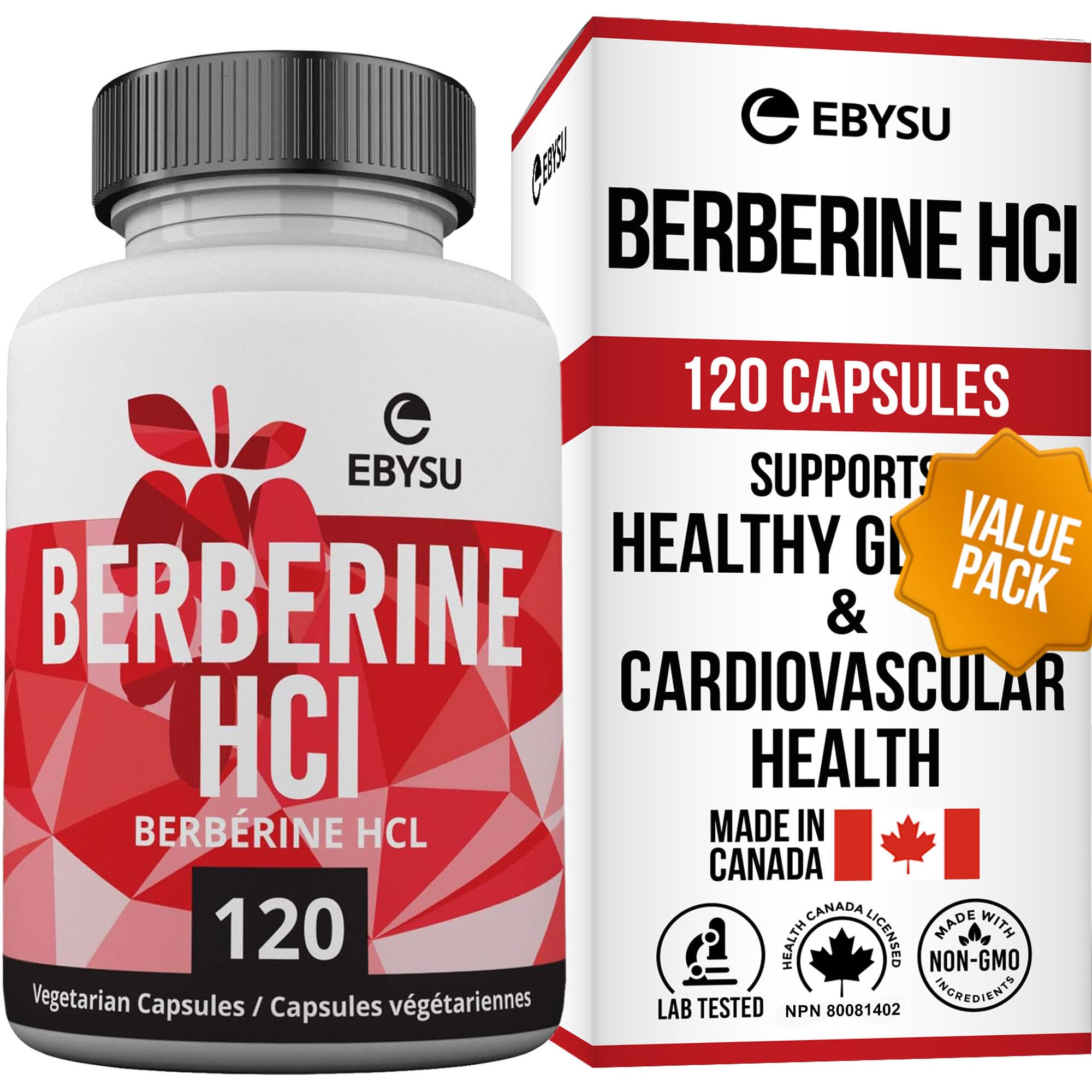 EBYSU Berberine 500mg (Made in Canada) - Supports Healthy Glucose Balance & Weight Management - 120 Vegan Capsules - Canadian Healthcare Professional-Formulated Berberine Supplements for Men & Women