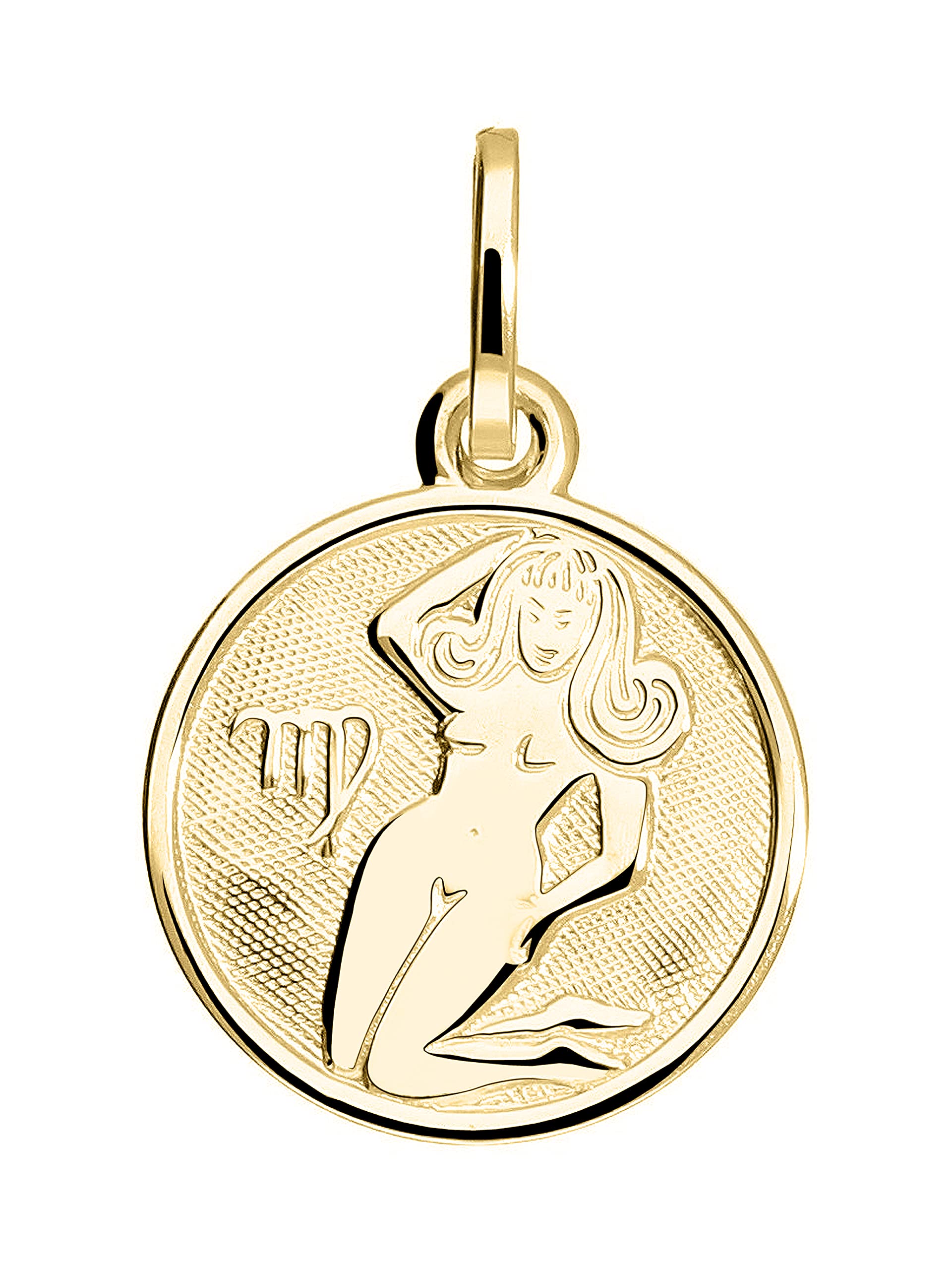 My Gold Pendentif Signe Zodiaque Vierge (Sans Chaîne) Or Jaune Or Véritable 333 (8 Carats) Ø 12mm Rond Signes du Zodiaque Zodiaque rond A-06017-G303-Jun