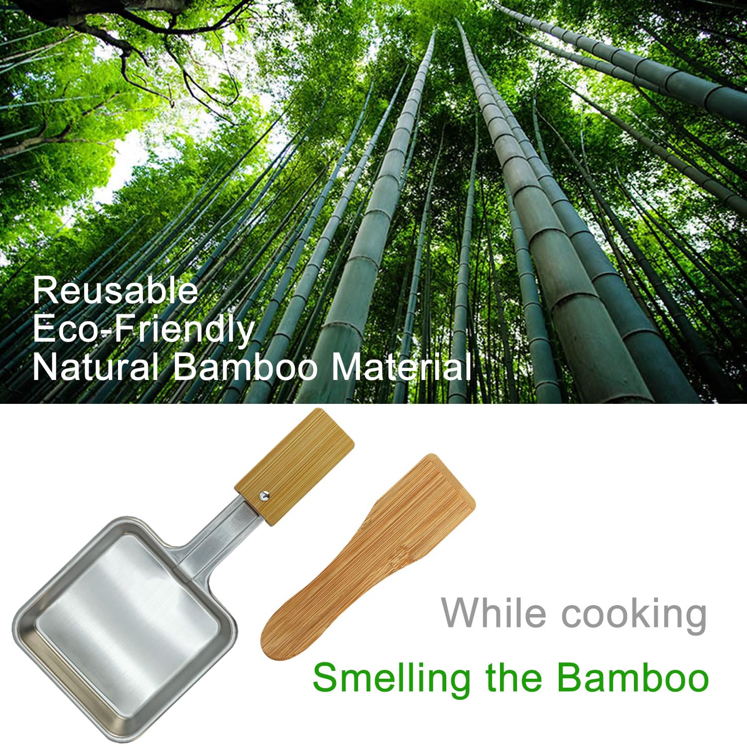 Lot de 4 mini poêles à raclette en acier inoxydable de forme carrée sans revêtement avec poignée en bambou