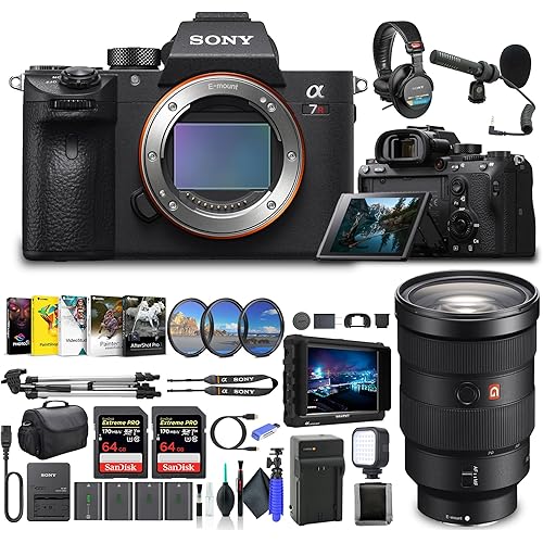 Sony α7R III Full-Frame Mirrorless Camera Body (ILCE-7RM3/B) – 42.4 MP BSI Sensor, 4K HDR Video | Sony FE 24-70mm Lens, 4K Monitor, Headphones, Pro Mic, 2 x 64GB Card, 3 x NP-FZ-100 Battery, and More