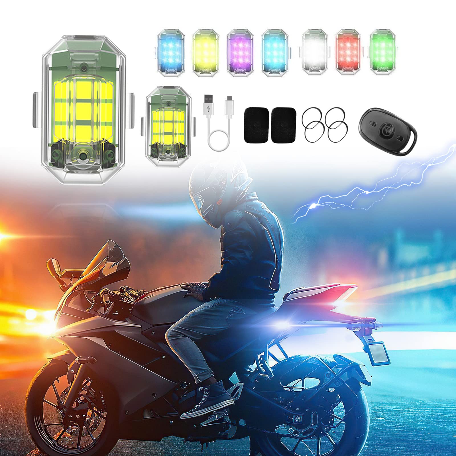 Gift2u 2pcs Drone Strobe Lights, 7 Color Waterproof Drone Anti Collision Lights, Multiple Modes Universal Flashing Light, Rechargeable Strobe Light for Drone, Bike, Motorcycle