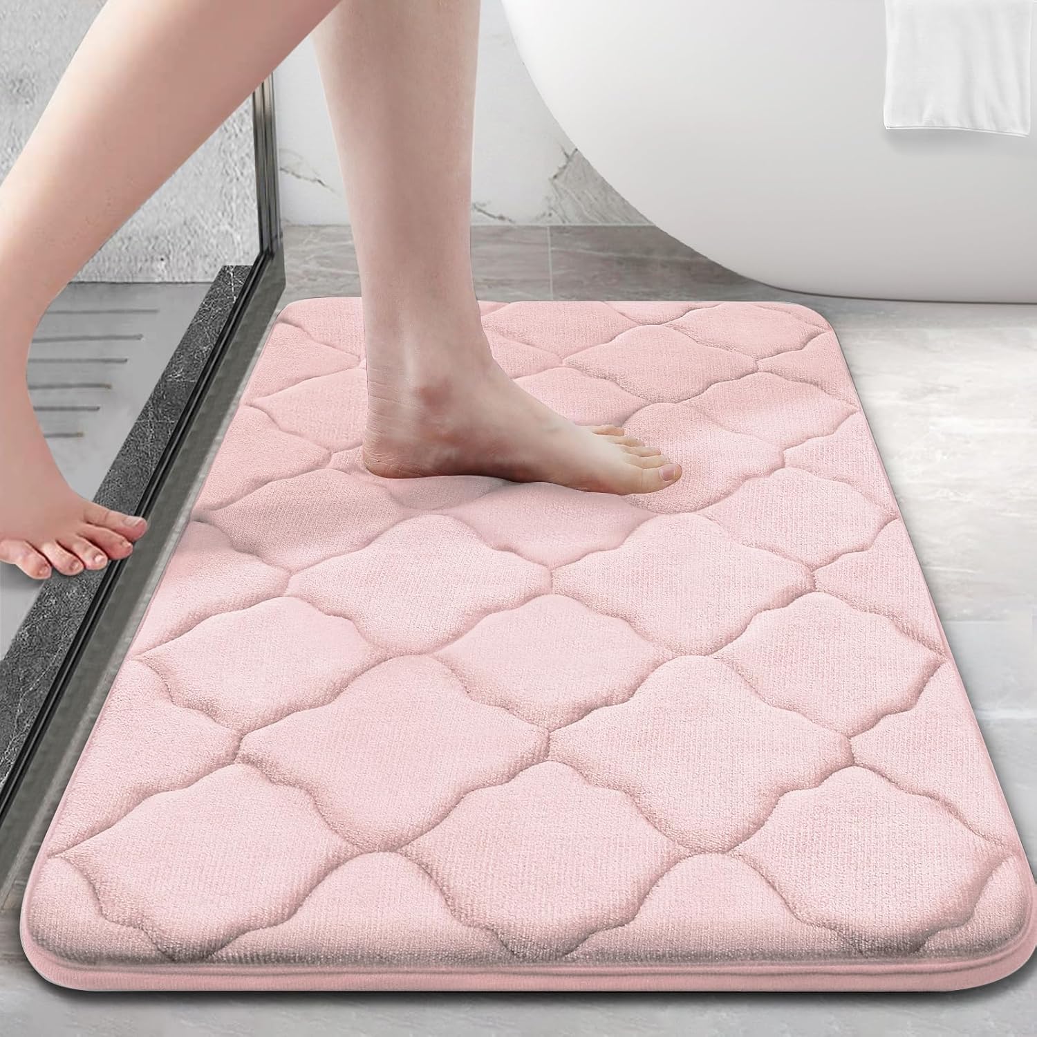 OLANLY Memory Foam Bath Mat Rug 30x20, Ultra Soft and Absorbent Bathroom Rugs, Non-Slip, Comfortable, Machine Washable Bath Carpet for Bathroom Floor, Tub, Shower and Home Decor Accessories, Pink Pink 30" x 20"
