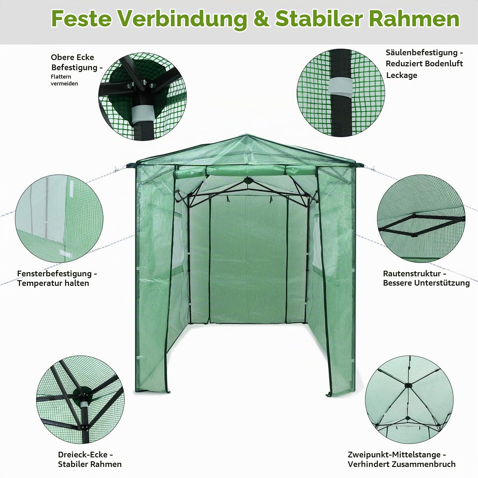 RELAX4LIFE Gewächshaus, Foliengewächshaus Winterfest mit 2 Aufrollbaren Fenstern & 2 Aufrolltüren, Überwinterungszelt für Pflanzen, Pflanzenhaus für Blumen Gemüse Obst, 250 × 180 × 210-230cm