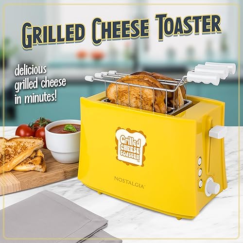 Miniatura 2 de Nostalgia Tostadora de Queso a la Parrilla con Cestas Tostadoras Fáciles de Limpiar y Dial Ajustable para Tostar con Ranuras Anchas
