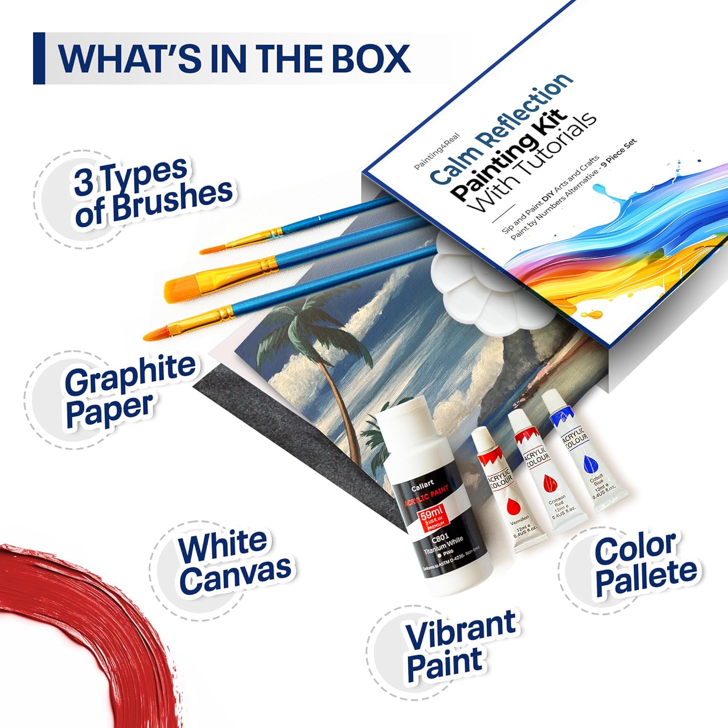 Painting4Real DIY Art Painting Kit for Adults – Learn to Paint Calm Reflection with Video Tutorials – 9 Pieces Acrylic Paint Set for Adults –Perfect Christmas Crafts & Holiday Gifts for Art Lovers