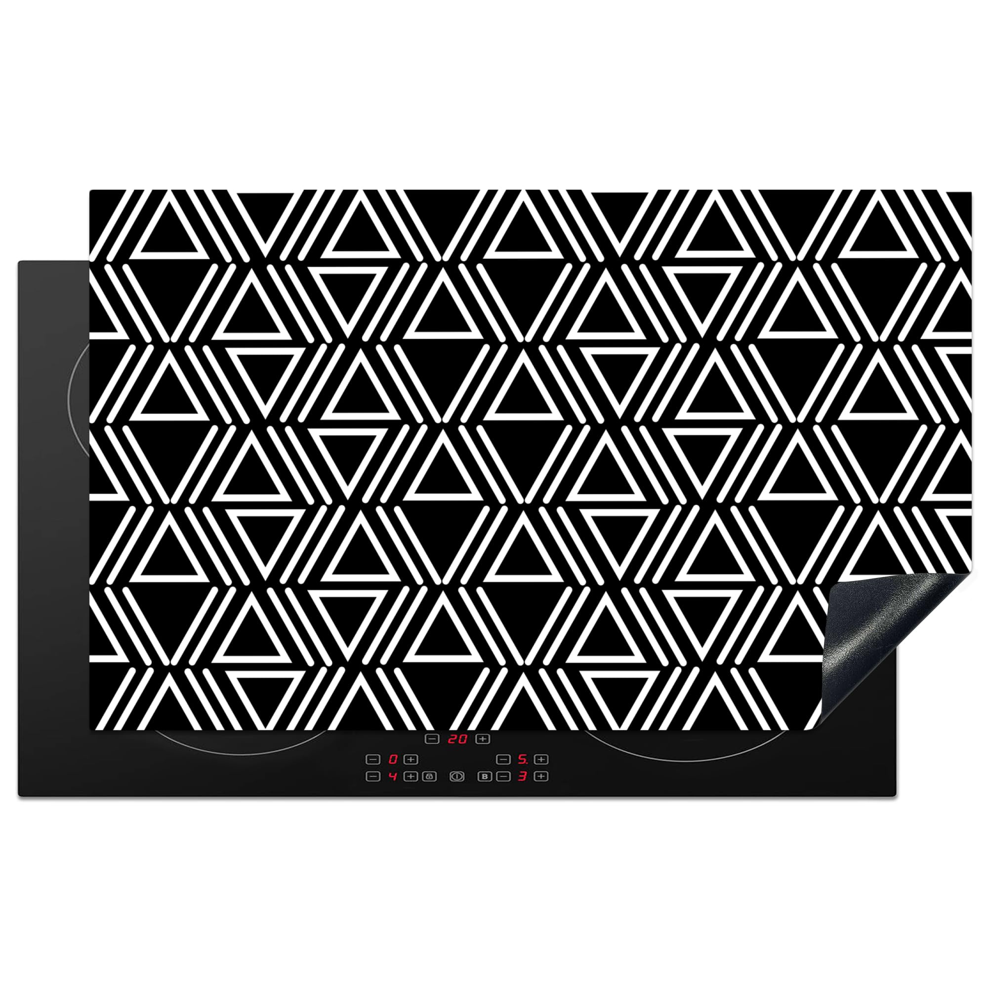 KitchenYeah© Induction Hob Protector Mat 20.5"x33.5" / 85x52 cm Cooker Top Protectors Cover Ceramic Covers Electric Hobs Vinyl Print - Geometric - Black and White — image 1