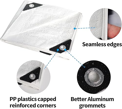 Miniatura 5 de TARPAL Lona blanca impermeable de 4 x 6 pulgadas (paquete de 2) lonas pequeñas multiusos, cubierta protectora de polietileno multiusos, para leña,