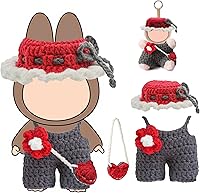Voccim Handmade Crochet Doll Clothes: Hat, Overalls & Heart Bag for 15-17cm Dolls - Unique Handcrafted Accessories (No Doll)