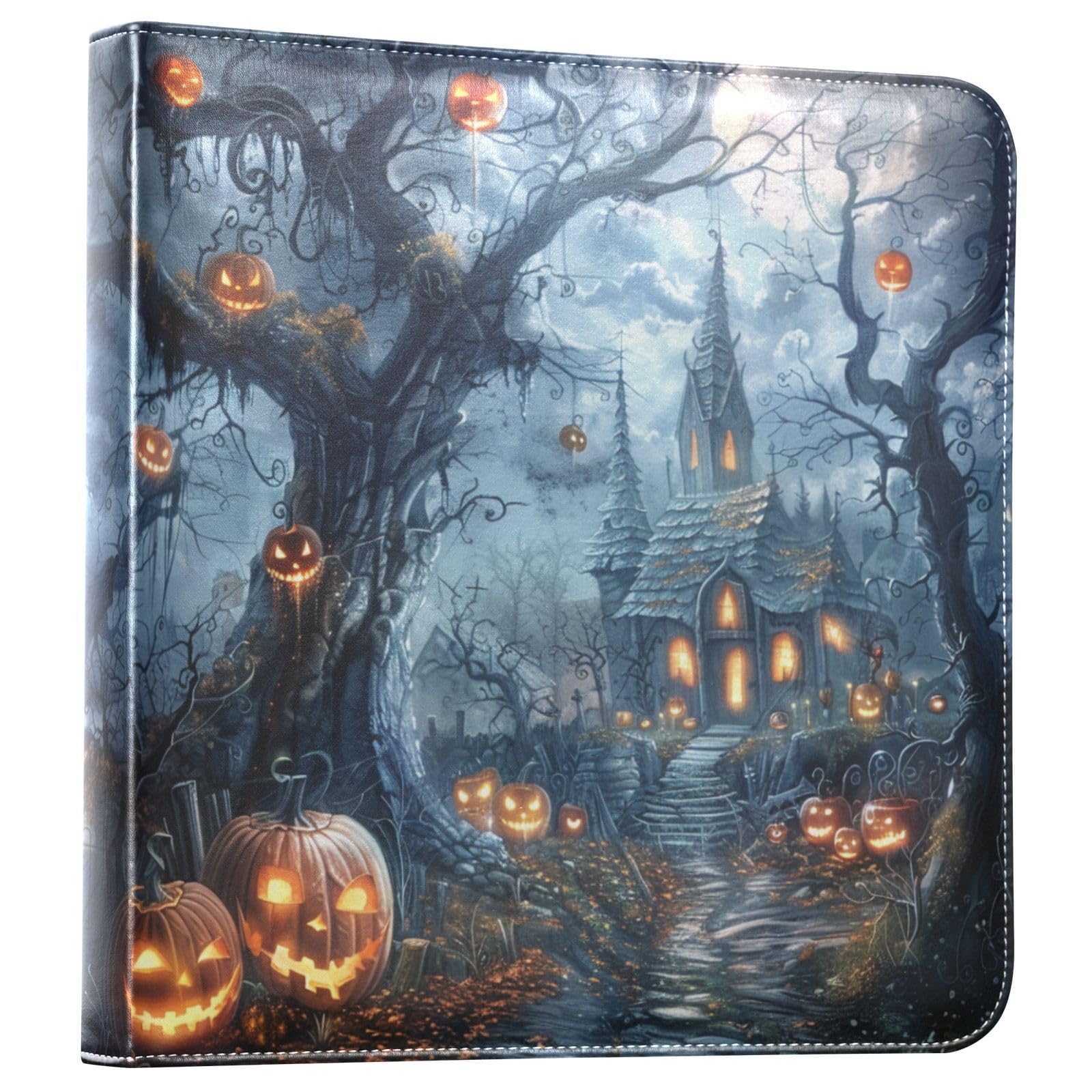 JIPONI Haunted Castle Large Photo Album, DIY Leather Cover Scrapbook Albums for 4x6 5x7 6x8 Pictures, Self Adhesive Memory Book for Wedding, Baby, Family