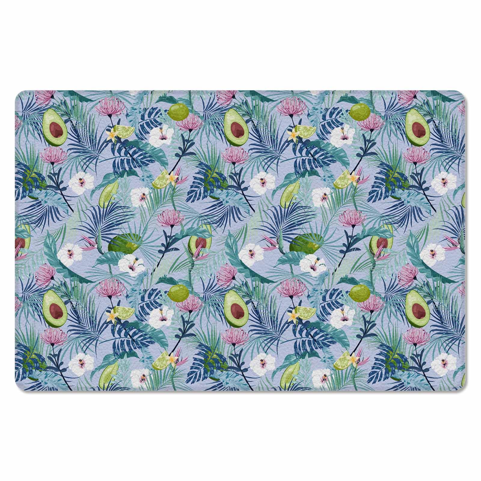 Tropical Antifatigue Kitchen Bath Door Mat Cushioned Runner Rug,Washable Welcome Floor Sink Mat,Waterproof & Non-Slip Standing Doormat for Kitchen,Summer Blue Palm Tree Leaves Floral Fruits 18