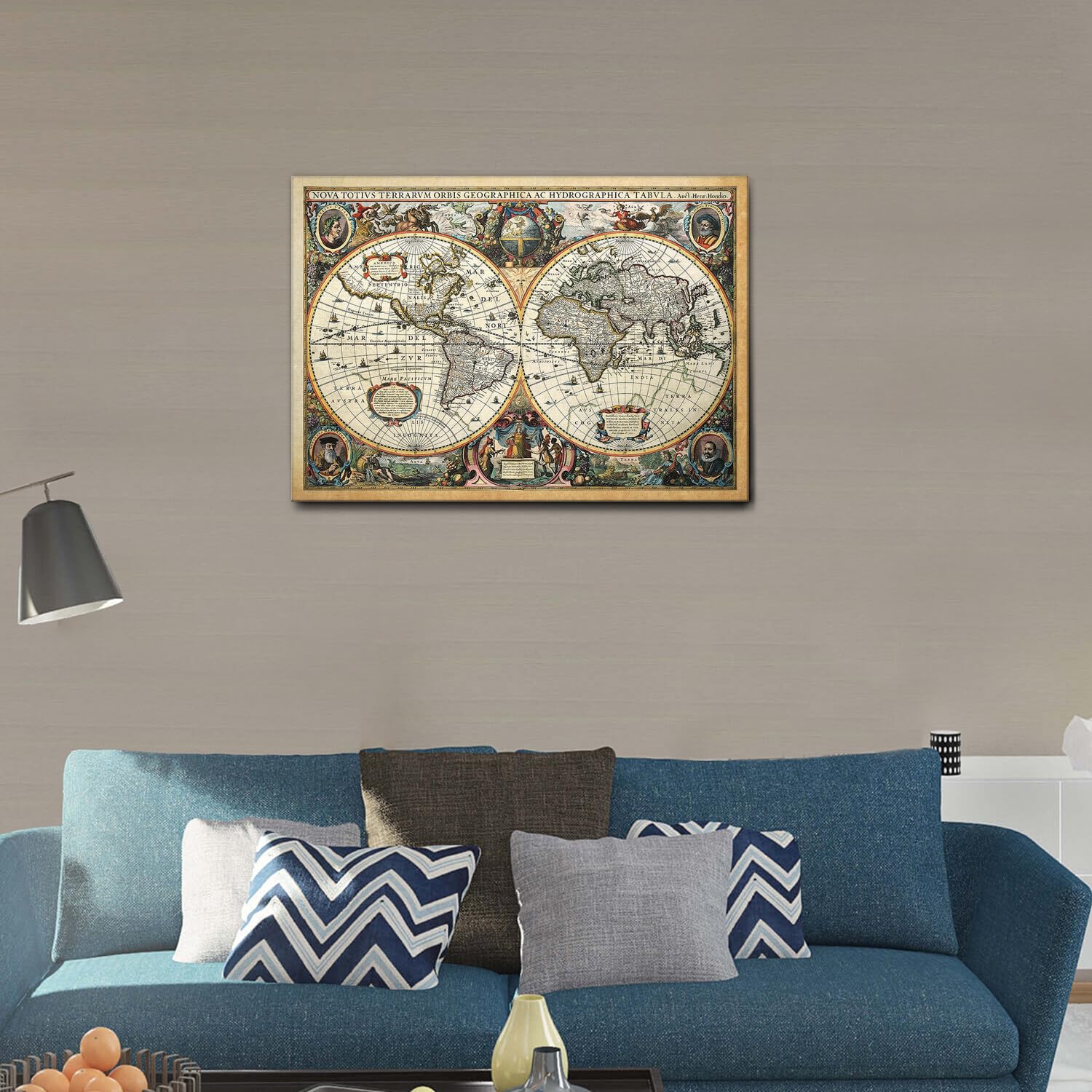Giallobus - Quadro - Mappa del mondo Nova Terrarum Orbis - Tela Canvas Telaio Standard - 100L x 70l cm - Pronto da appendere - Quadri moderni per la casa