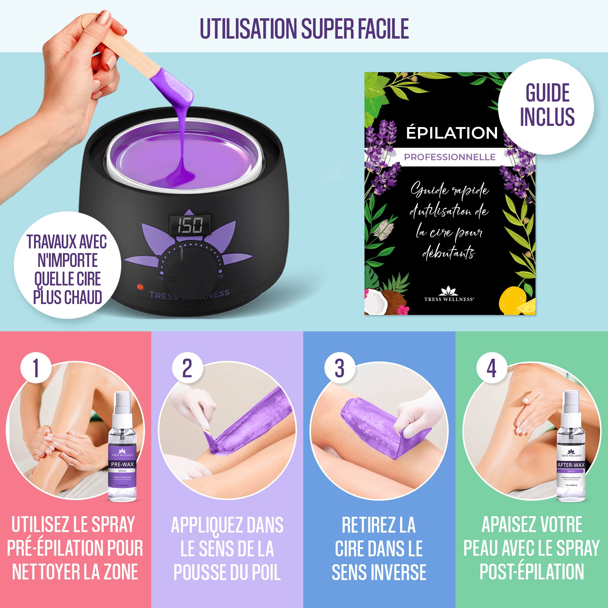 Wax Cire Perle - Kit Épilation Sans Douleur - Bille De Cire Pour Épilation