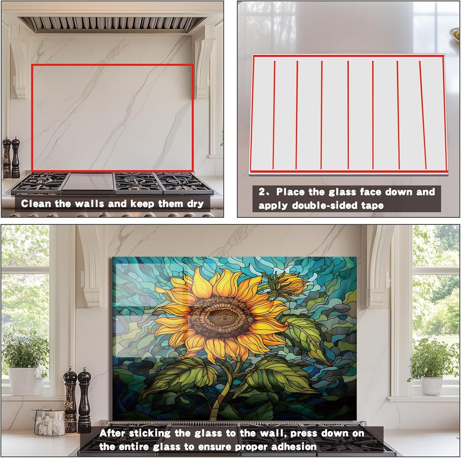Evgosm Tempered Glass Backsplash for Kitchen， Stove Splashback, sunflower Glass Backsplash, Used for Kitchen Wall Protection and Decoration, Easy to Install and Clean. (30x20'')