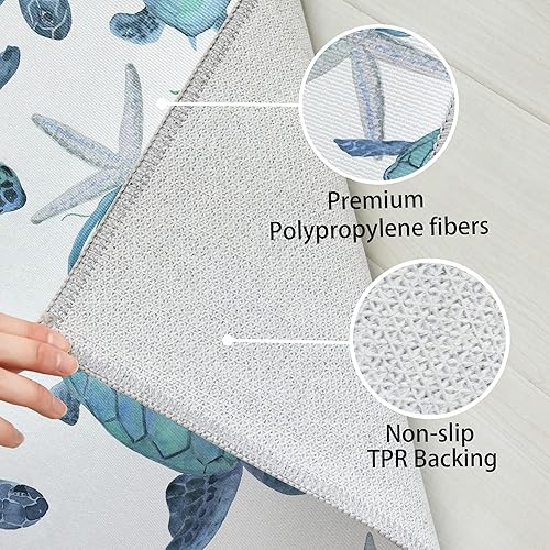 Miniatura 5 de Tritard Alfombras de área de tortugas marinas costeras, con temática náutica de playa, con estrellas de mar y coral, alfombras antideslizantes para