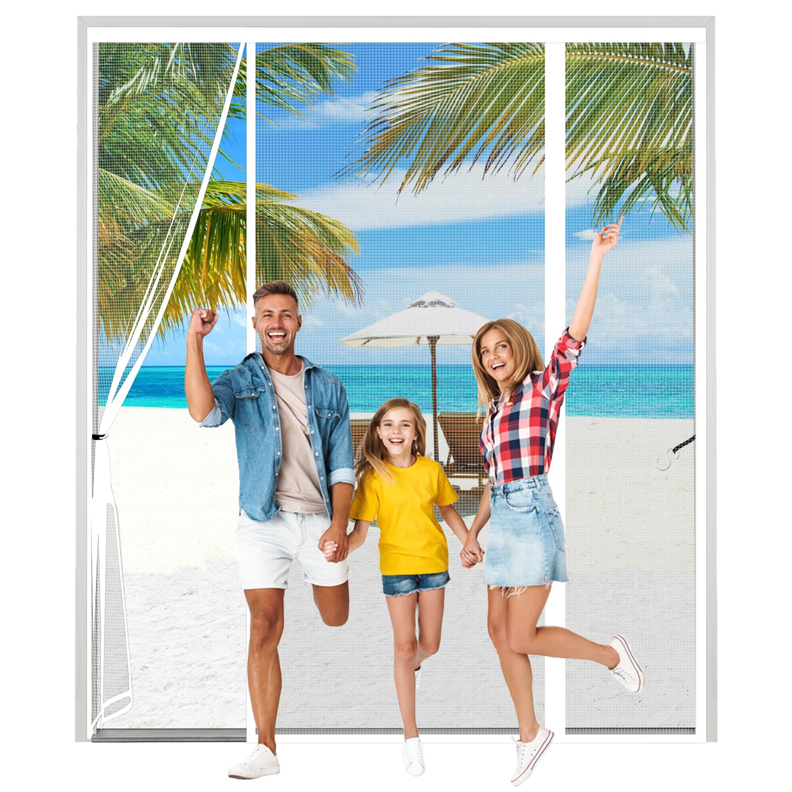 AXFZZRS Magnetic Fly Screen Door, White Double Door Screen Curtain for Sliding Door, Anti Mosquito Mesh Fly Curtain, Heavy Duty Bug Mesh Curtain, Install Without Drilling, Lets Fresh Air in, 210x230cm — image 1