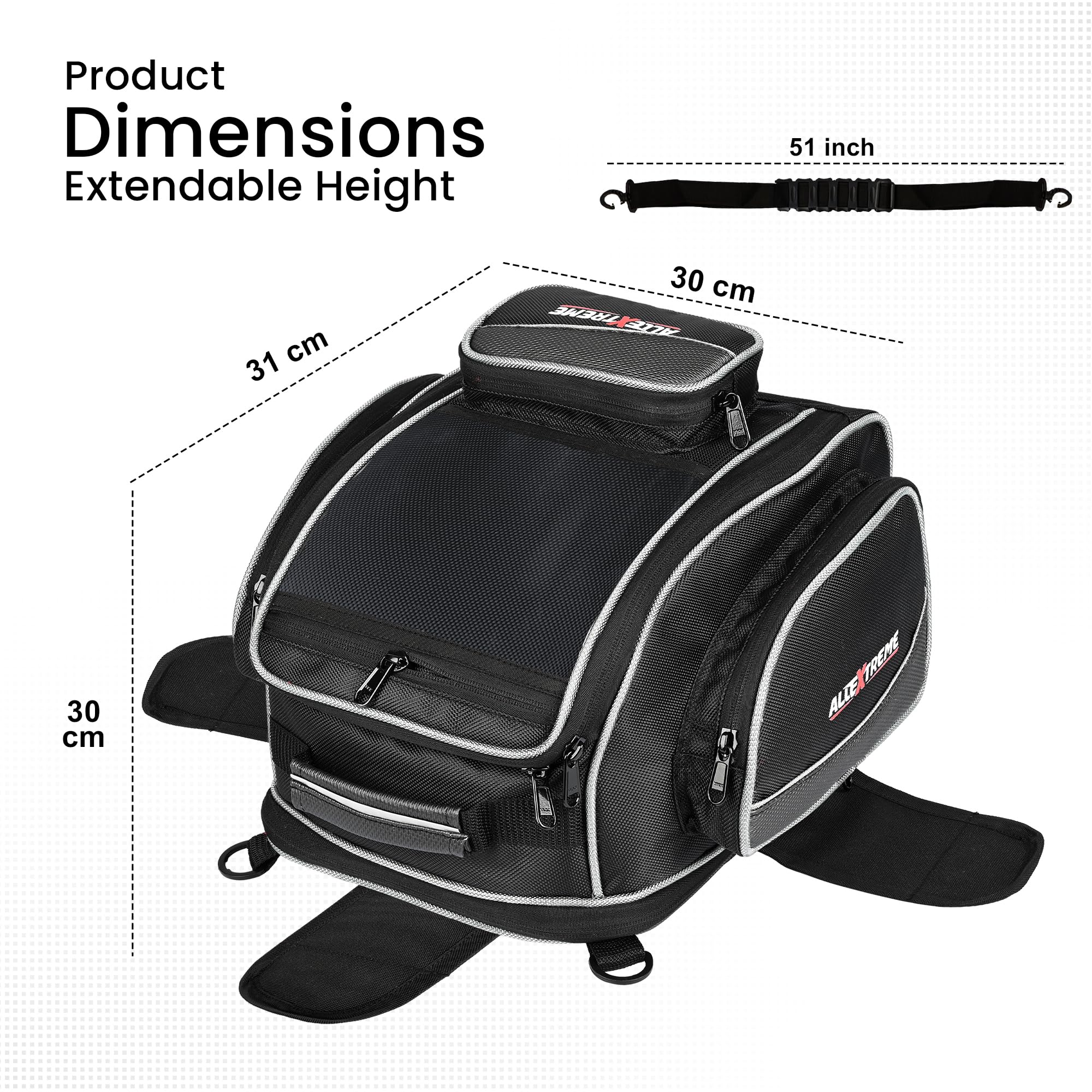 Allextreme EXFTB09 Magnetic Bike Fuel Tank Bag with Night Reflectors & Rain Cover Multi Storage Pocket Universal Fit Accessory for All Motorcycles (13Ltr, Pack of 1, Nylon-Black) - Image 2 thumbnail
