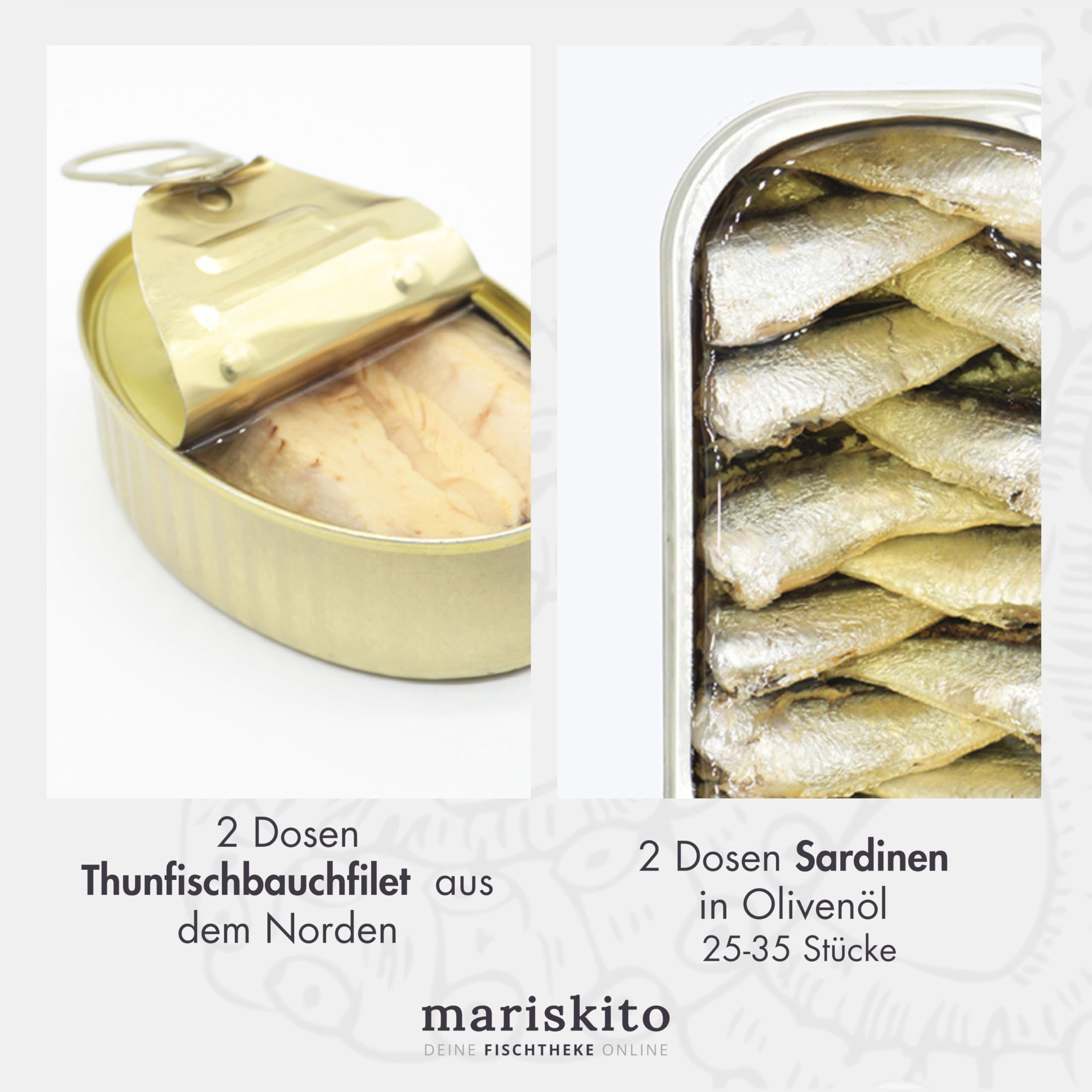 MARISKITO | Paket La Mar de Variado - 12 Gourmetkonserven - Dosen mit Galicischen Konserven - Geschenkkorb - Delikatessen-Produktset