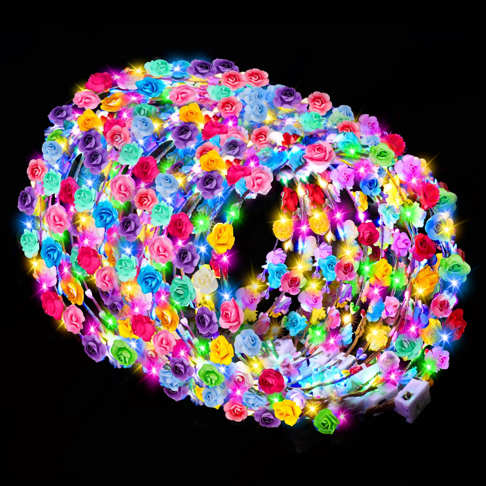 LED Flower Crowns 50 Pcs Colorful Light Up Hair Wreaths for Parties Weddings Amazon.com: Waydress 40 Pieces LED Flower Crown Light up  main image 3