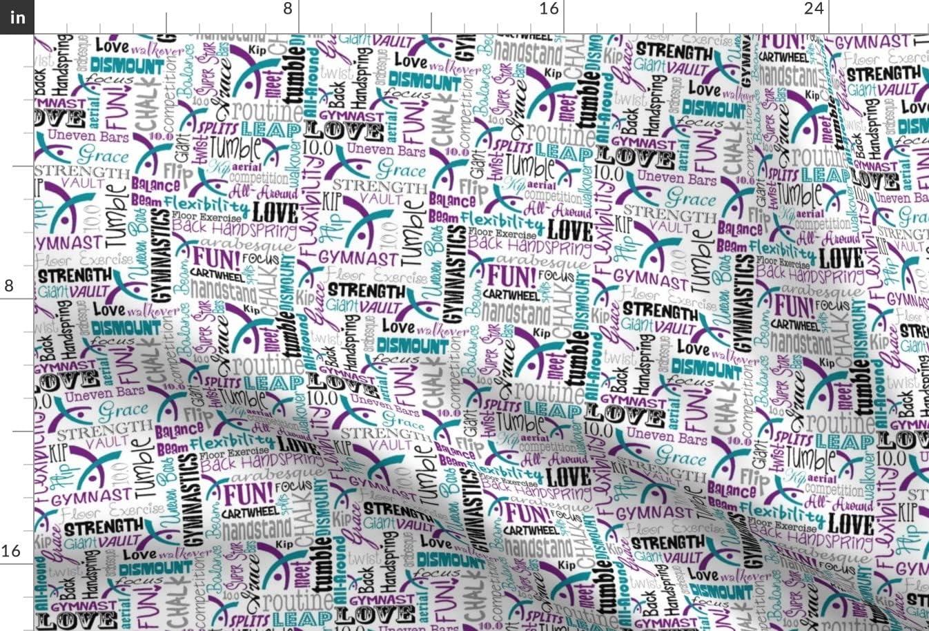 Spoonflower Fabric - Blue, Purple, Gymnastics, Words, Teal, Sport, Gymnast, Athletic, Printed on Minky Fabric by The Yard - Sewing Baby Blankets Quilt Backing Plush