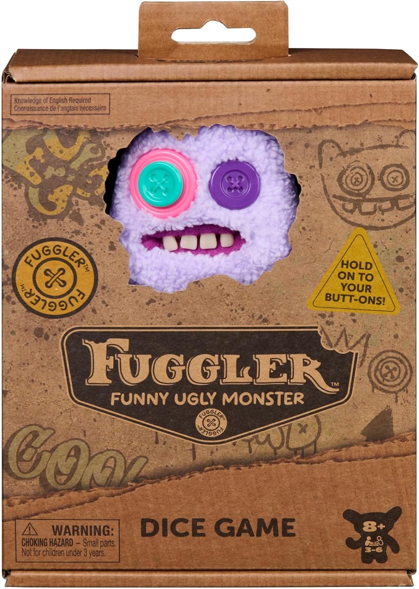 Spin Master Games Juego de dados Fuggler | Juego monstruosamente divertido de tirar dados, robar botones y correr para agarrar la figura de Fuggler Sasquoosh, para 3 a 6 jugadores, de 8 años en adelante