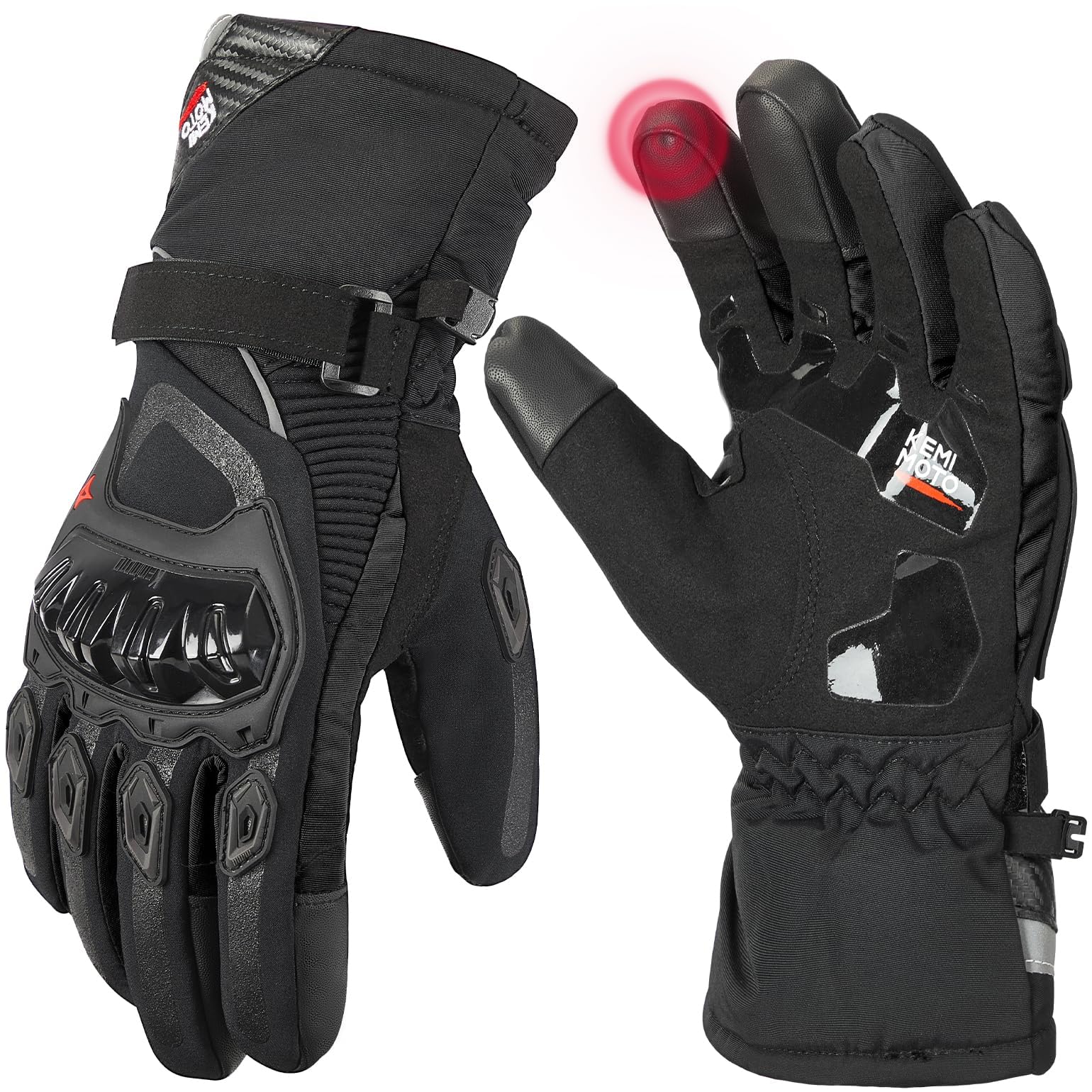 KEMIMOTOWinter Motorcycle Gloves, Rainproof Riding Warm Gloves with Touchscreen for Motorcycle Riding, ATV, UTV, Snowmobile Black L