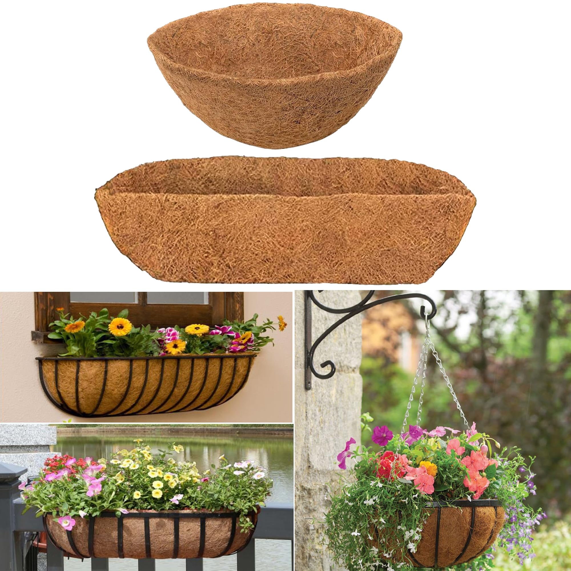 SQAQS 2PCS Wall-mounted Coco Liner Trough, 36 inches and 16 inches, Trough Coco Fiber Replacement Liner, Coco Liner for Window Box Hanging Trough Planters, Outdoor Planter Liners, Fence Flower Baskets