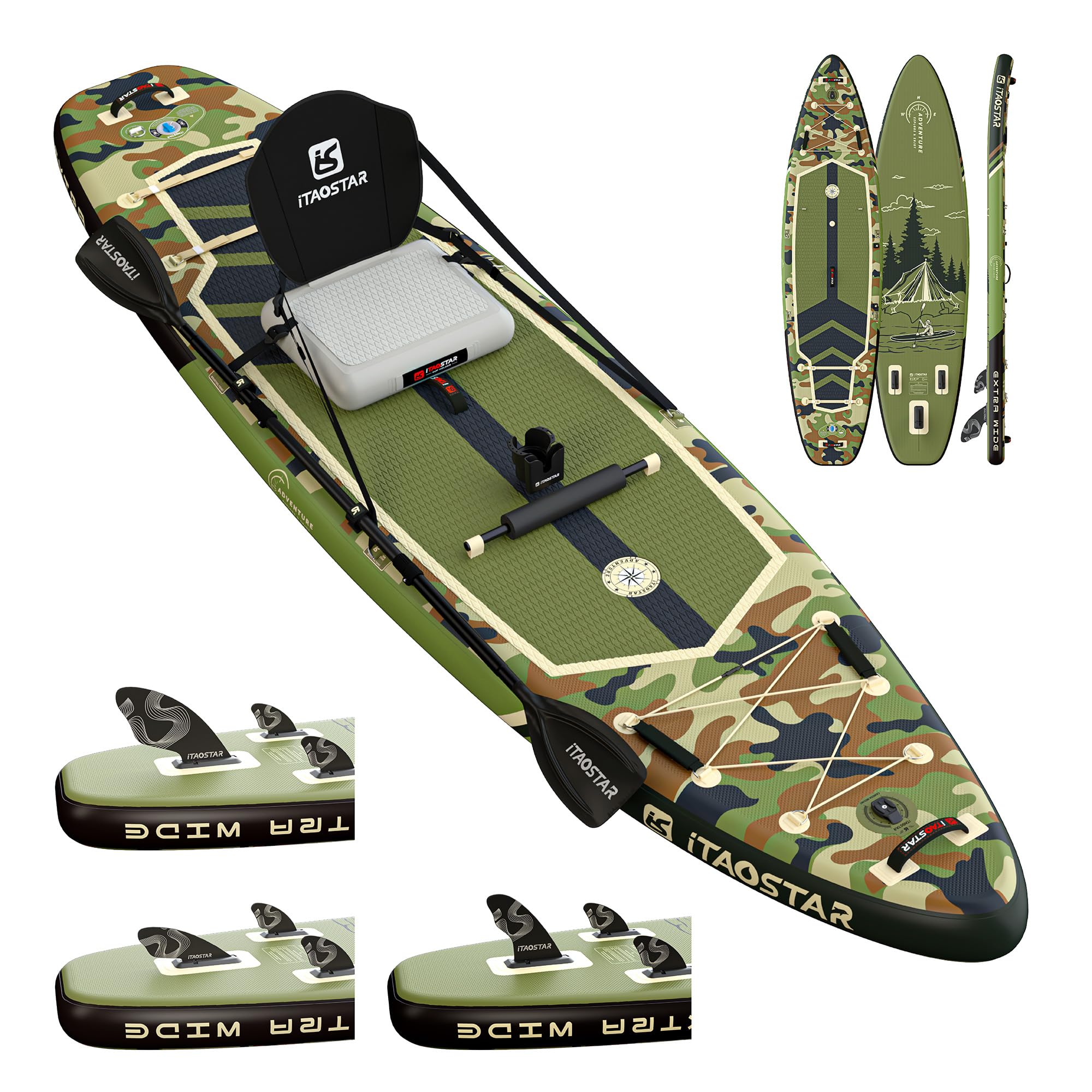 iTAOSTAR Adventure 12'× 35"/39" Inflatable Stand Up Paddle Board with Seat, Extra Wide SUP Board with 5 Fins Stable Design for Familly, Youth, All