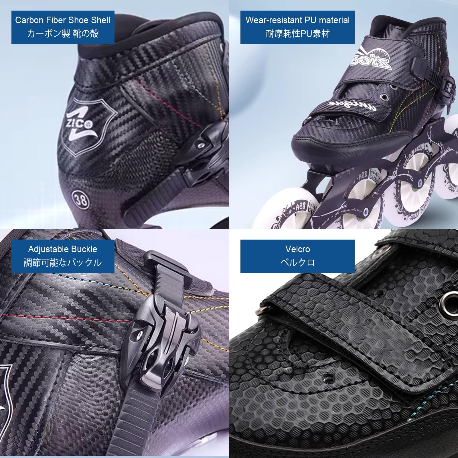 Speed ​​Skates Inline Professional for Erwachsene, 4 X 90–110 Mm Räder, Einreihig, Verstellbar, Leicht, Renn-Skates for Anfänger Und Jugendliche, Fitness-Skating, Rollschuhe, Unisex