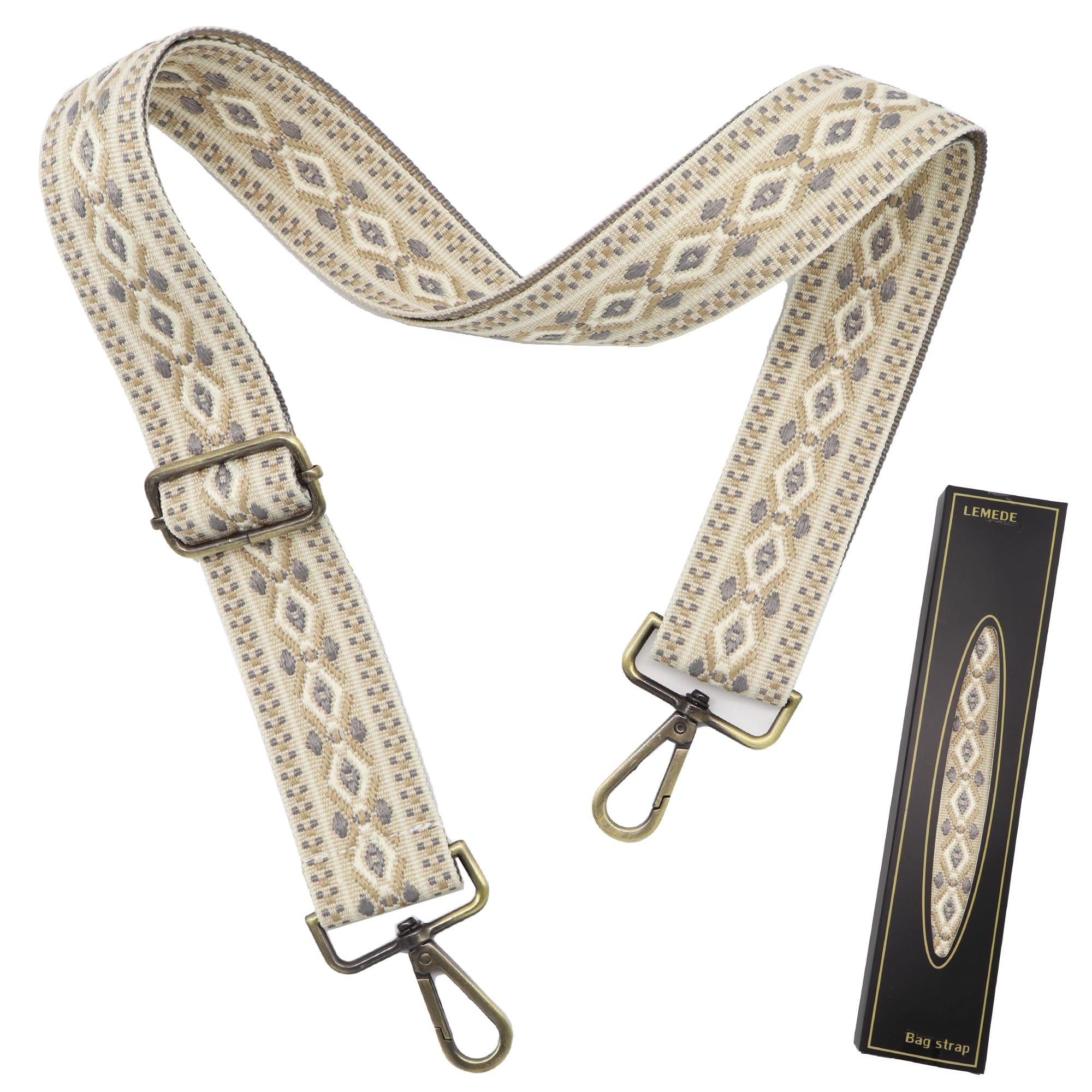LEMEDE Purse Strap Adjustable Replacement Crossbody Bag Straps Retro Jacquard Embroidery Shoulder Straps for Shoulder Bag
