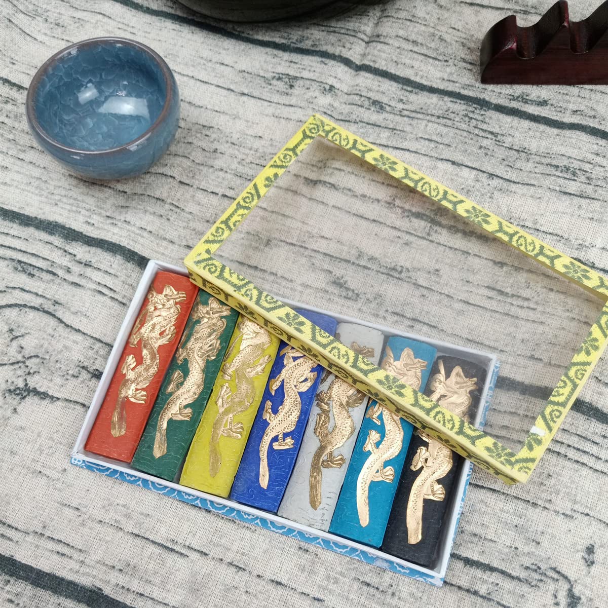 KYMY7 pcs Chinese Style Ink Sticks,Dragon Ink Sticks,7 colors Ink Sticks,Sumi Ink Block,Chinese Calligraphy Painting Ink Stick,Calligraphy Ink Block for Calligraphy Lettering, Drawing,Painting