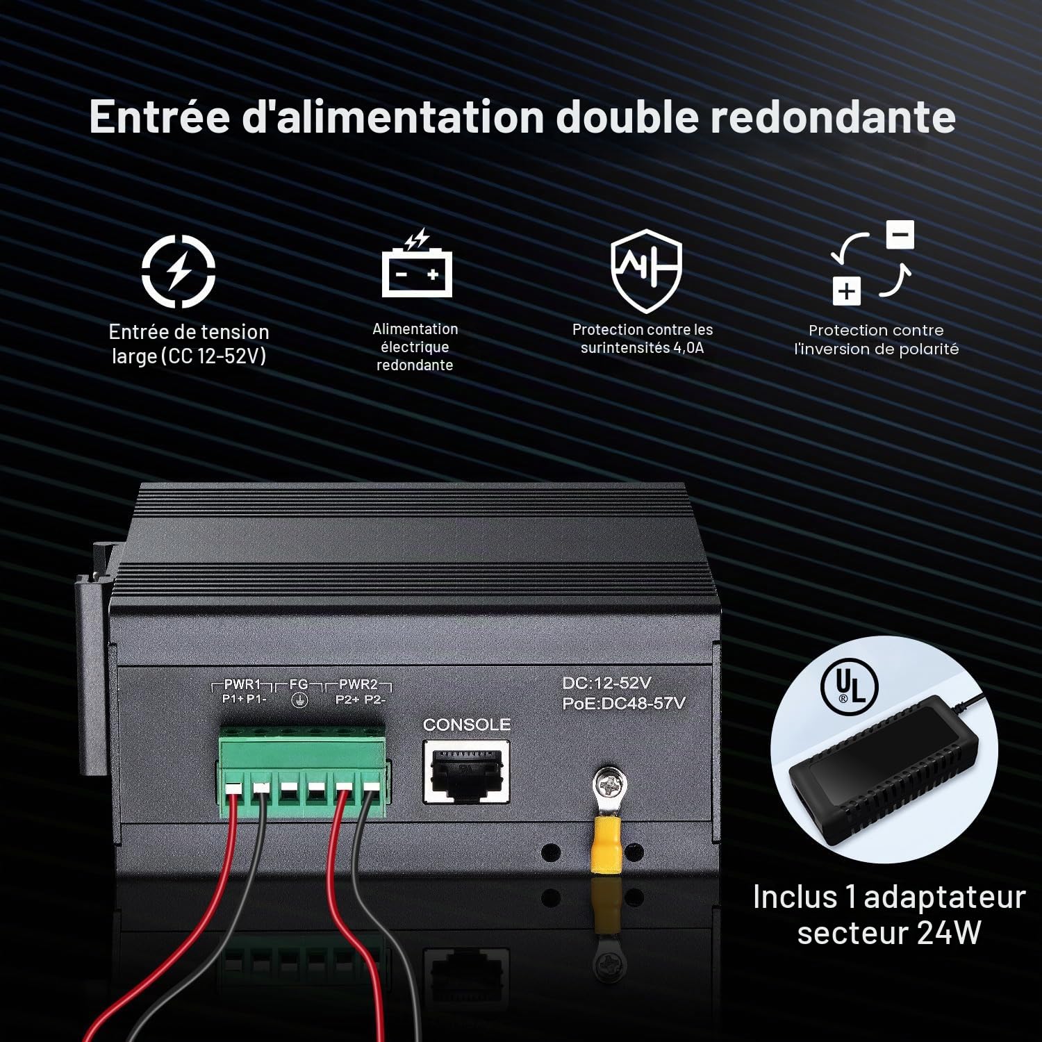 MokerLink 8 Port Gigabit Industrial DIN-Rail Ethernet Switch Managed, 2 SFP Ports, 20Gbps Switching Capacity, Web L2+ Managed IP40 Network Switch, avec Adaptateur Secteur