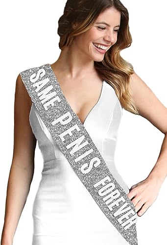 Miniatura 5 de Traje de despedida de soltera  Juego de 2 banda brillante plateada satinada de grado nupcial Glam Bride to Be White Satin & Same Penisis Forever